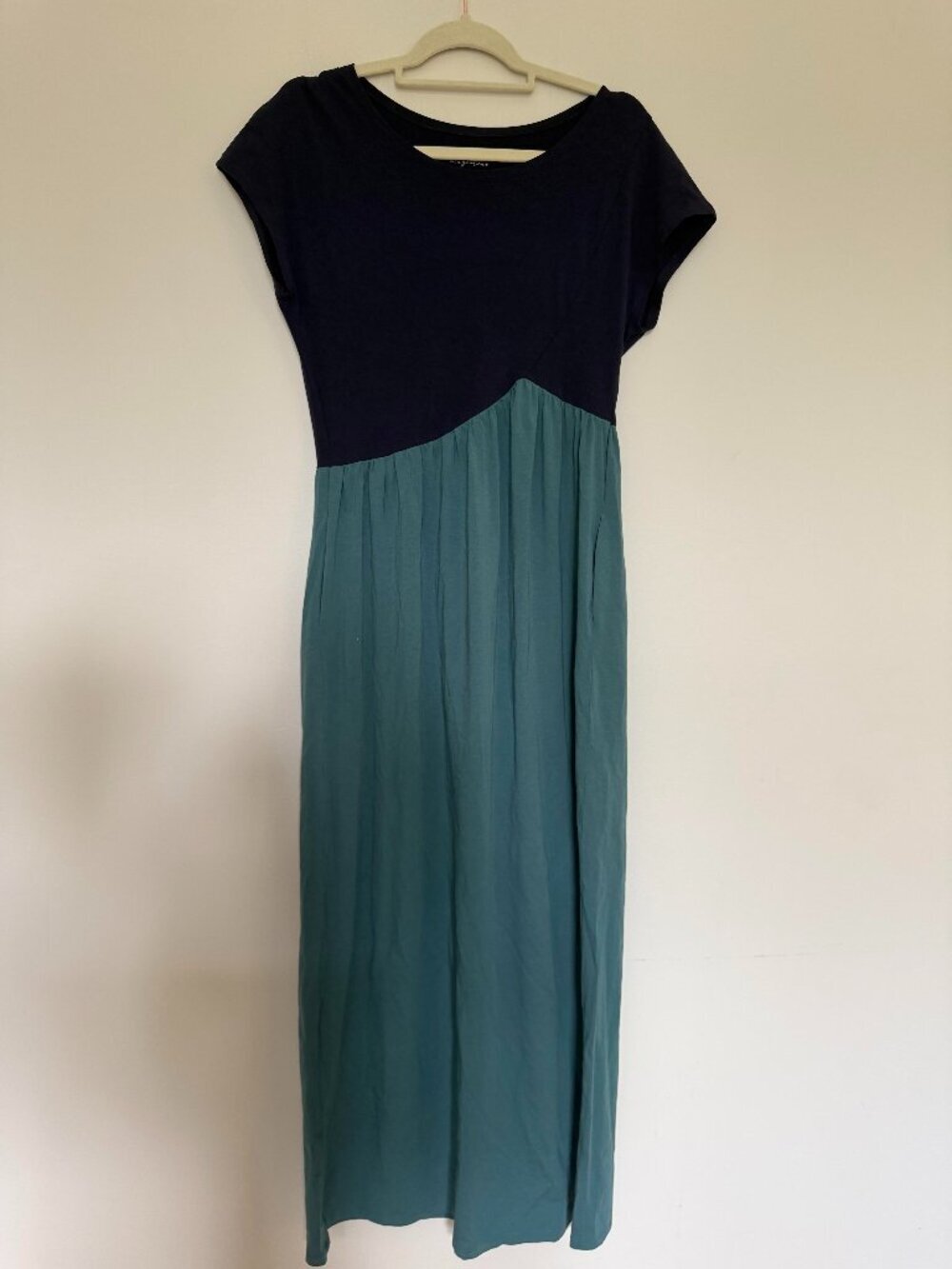 Elegantees Norah Short Sleeve Maxi Dress Party Minimalist Navy Teal Green - XS